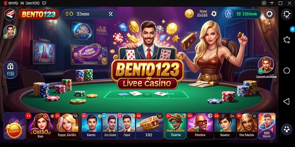 Screenshot gameplay BENTO123 menampilkan dealer live dan taruhan pemain.