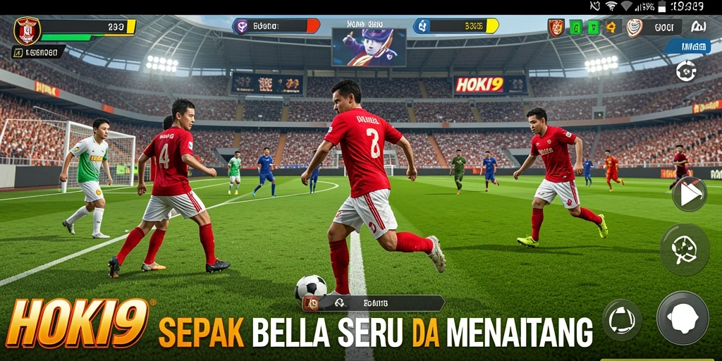 Tampilan gameplay seru di HOKI9 dengan aksi sepak bola mendebarkan.