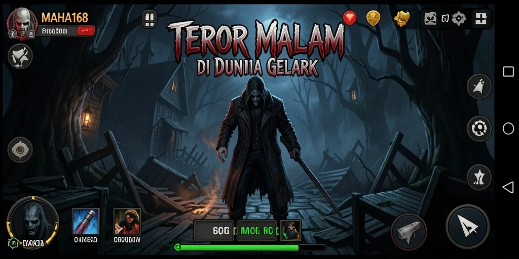 Tampilan gameplay seram di MAHA168 dengan suasana mencekam.