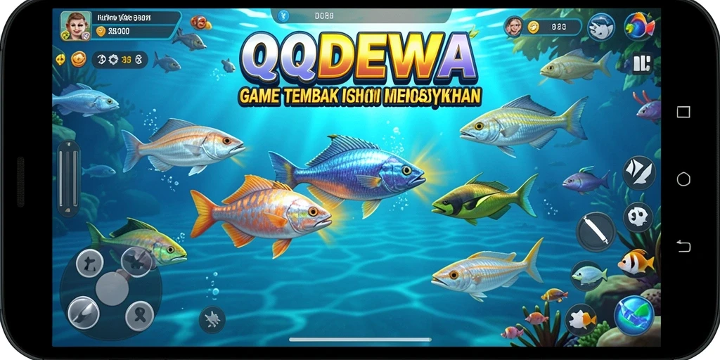 Tangkapan layar gameplay QQDEWA yang menampilkan aksi menembak ikan.