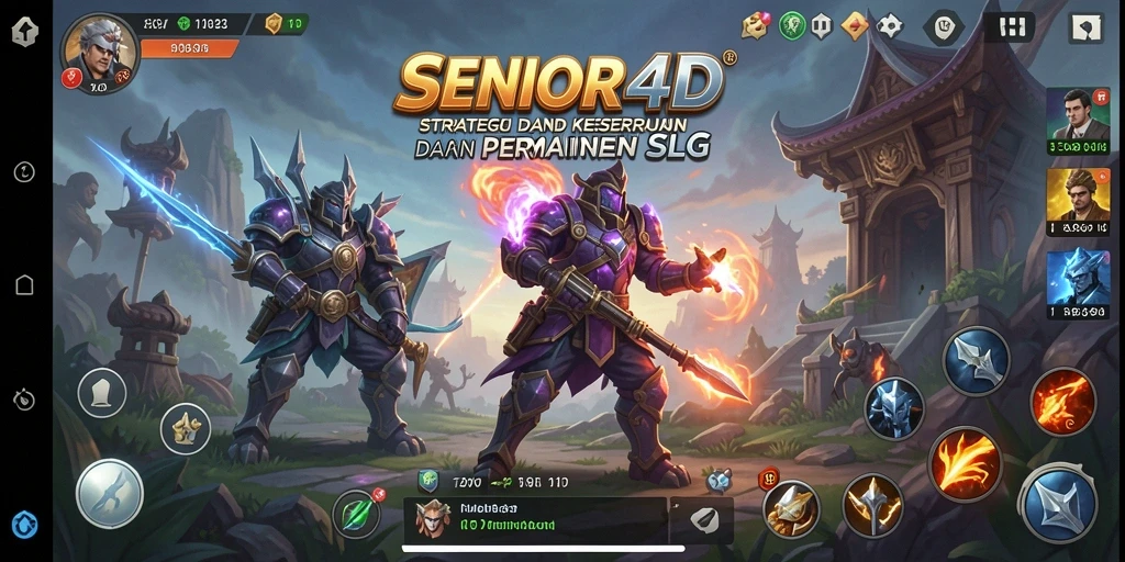 Screenshot gameplay SENIOR4D yang menampilkan strategi pertempuran SLG.