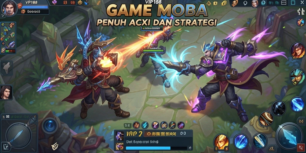 Tampilan gameplay seru dalam pertempuran MOBA VIP188.