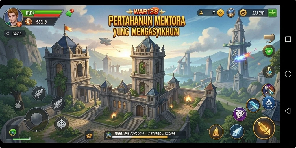 Tampilan gameplay WAR138 dengan menara dan musuh yang menantang.