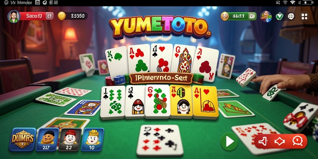 Gameplay seru dalam YUMETOTO dengan kartu domino yang menarik.